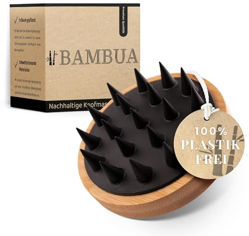 BAMBUA® Scalp Massager Hair Growth - (Anti-Dandruff Effect) Natural Head Massager Scalp Brush for Hair Care & Scalp Health - Shampoo Brush for Shower Use - Premium Scalp Scrubber (Black)