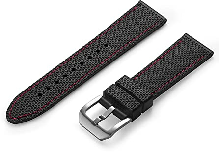 Crafter Blue UX05 Straight End Watch Band Rubber Strap Replacement for All 20mm Width Lug Watches, Black with Red Thread