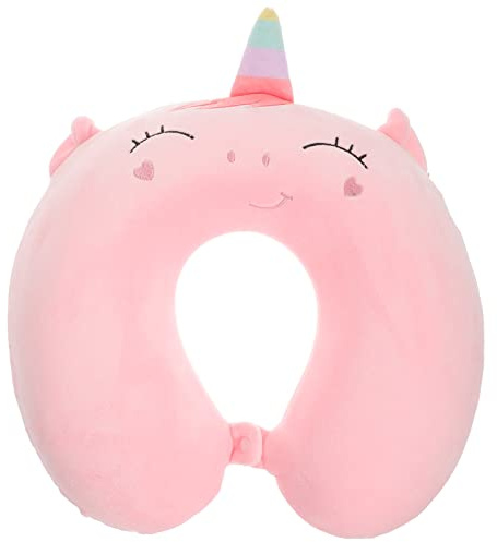 VALICLUD 1 Cojín para El Cuello con Memoria de Viaje en Forma de U Color Rosa con Forma Coche para Niños Almohada Unicornio Espuma Niñas Peluche Apoyo Niños en Casa