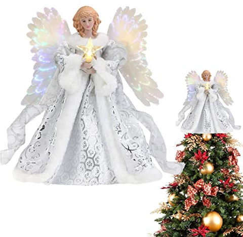 GIMOCOOL Cime d'Arbre de Noël, Ange Lumineux en Acrylique pour Haut du Sapin, Figurine Décorative pour Maison Festive