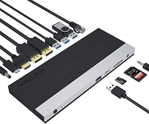 Dock USB C, WAVLINK Stations d'accueil pour Ordinateur Portable Triple écran 4K avec Charge PD 100W,HDMI,2 DisplayPort,Ethernet,4 USB 3.0, USB-C,Lecteur Micro SD et SD,pour Thunderbolt 3/4,Windows/Mac