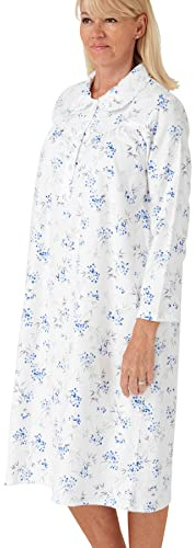 Marlon Womens Candace Brushed Cotton Printed Peter Pan Collar Nightgown Camicia da Notte, Nina Blu Oceano, 20-22 Donna