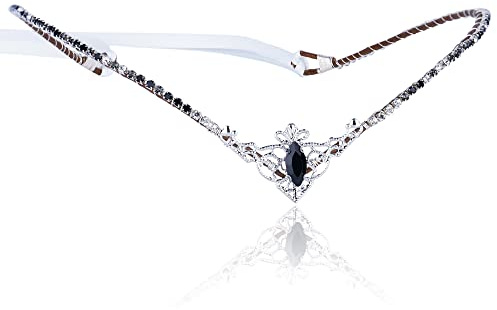 MOSTORY Handmade Black Rhinestone Tiara Elf Headpiece Fairy Crystal Crown Quartz Elven Circlet for Women s Princess Renaissance Halloween Wedding Prom Carnival Party Black
