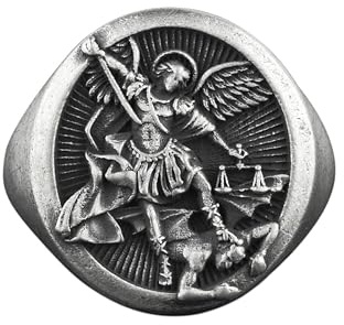 BySilverStone - Silberring Für Herren – St. Michael Pinky Siegelring Für Männer, Oxidierter Erzengel-Saint-Michael-Ring Aus Sterlingsilber, Christlicher Ring Für Die Familie,