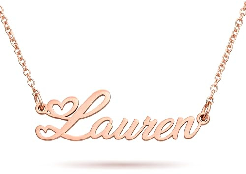 ZNA Jewels Personalised Name Necklace for Women - Customised Sterling Silver Dainty Heart Pendant, Elegant Jewellery Ideal for Birthday, Gifts for Women, Girls & Teens (18K Rose Gold)