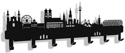 steland metallmanufaktur® Schlüsselbrett Skyline München (300x100mm) – modernes Design ohne sichtbare Schrauben, extra Schlitze, inkl. Befestigung – Schlüsselhalter Flur Deko Schlüsselaufbewahrung