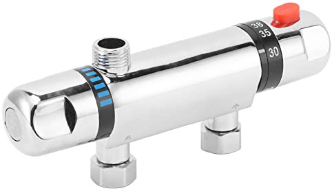 Fockety Thermostatic Mixing Valve, 20℃ to 50℃ Temp Control Thermostatic Shower Valve Surface Mounted, Stainless Steel Constant Temperature Hot Cold Water Mixer Valve for Bathroom