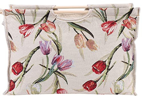 Exquisiter Holzgriff, Tasche für Stricknadeln, Handarbeitstasche, Große Aufbewahrungstasche für Strickstoffe, Rote Blume für Stricknähwerkzeuge (rosafarbener Jacquard)