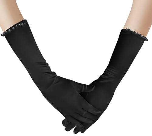 Blumenmädchen Handschuhe Pincess Pearl Lange Satin Handschuhe Lange Prinzessin Kostüm Zubehör Hochzeitskleid Perlstickerei Handschuhe Mädchen Kommunionshandschuhe für Hochzeit Party Dekoration