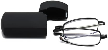 Hubeye Faltbare Lesebrille aus Edelstahl Mini Anti-Blau Sehhilfe für Herren und Damen Lesehilfe mit Hartschalen-Etui 1.50