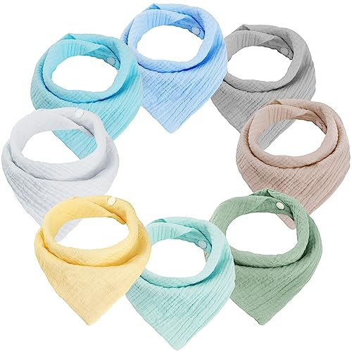 WD&CD 8 Stück Baby Dreieckstuch Lätzchen, Doppellagig Weiche & Absorbierende Musselin Halstüch Sabberlätzche mit 2 Verstellbares Druckknopf für Baby, Kleinkinder, Neugeborene, Jungen, Mädchen