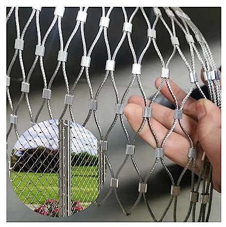 pujindu Edelstahl-Seilnetz, Flexibles Kabel-Geländer-Netz, Balkon-Treppe-Draht-Seilschutznetz Für Garten Bauernhof Begrenzung (Farbe : Silver-8cm, Größe : 1x15m)