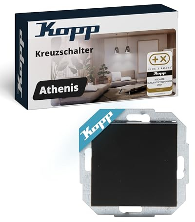 Kopp ATHENIS Kreuzschalter in Schwarz matt – Unterputz Schalter mit 10 AX Schaltvermögen – Hochwertiger IP20 Kreuz‑Wechselschalter mit Steckklemmen – Stilvoller Lichtschalter Unterputz 250 V~