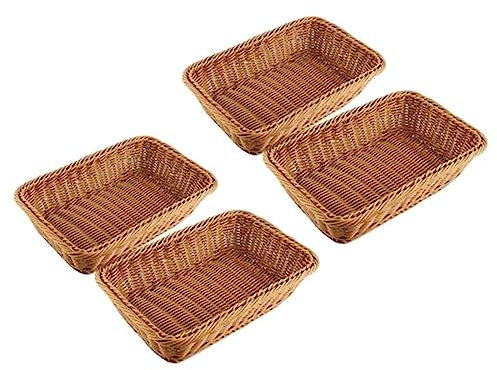 VENEKA 4 cestas rectangulares para mesa o mostrador para pan, frutas y verduras, cestas de mimbre para mercados, panadería