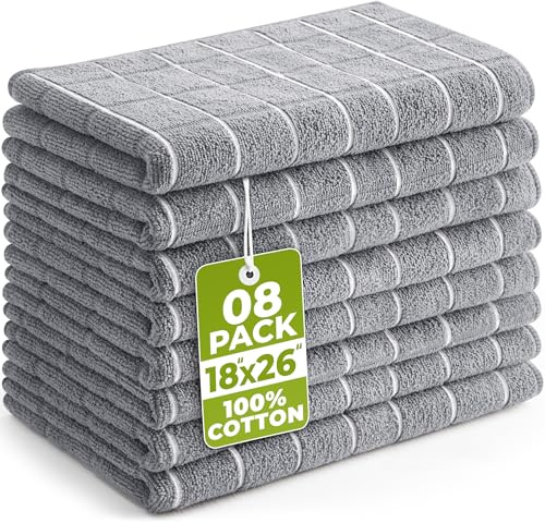 Utopia Towels - Microfiber Kitchen Towels, Super Absorbent 18 x 26 Inches, Durable, Soft, and Lint Free Dish Towels, Ideal for Cleaning Dishes, Pans, and Kitchen Appliance (8 Pack, Grey)