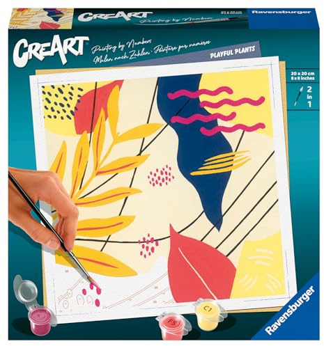 Ravensburger CreArt Verspielte Pflanzen - Malen nach Zahlen für Erwachsene | DIY Malset mit Pinsel und Acrylfarben, 20 x 20 cm, Geschenk für Frauen und Männer