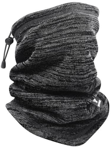 HNOOM Braga Cuello Hombre Mujer Invierno Suave Forro Polar Calentador De Cuello Con Cordón Ajustable Windstopper Polainas De Cuello Bufanda Tubular para Esqui Moto Ciclismo (Negro)