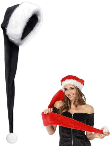Mienocol Lang Weihnachtsmütze für Erwachsene,Schwarze Santa Mütze mit Plüsch Rand Bequemes Dicker Klassischer nikolaus mütze aus Samt Weihnachtsmann-Kostümzubehör für festliche Partys im neuen Jahr