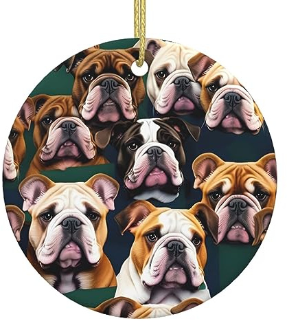 Lustiges Keramik-Ornament, Weihnachtsschmuck, Feiertags-Ornament, Weihnachtsbaum-Heimdekoration, niedliche englische Bulldogge