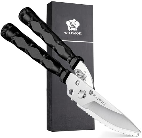 WILDMOK - Tijeras para aves de corral (21,6 cm, tijeras de cocina ultra afiladas, para campamento al aire libre, para campamento al aire libre, resistente, para uso en exteriores, color negro