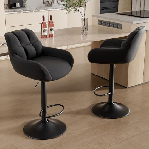 Hawthyhome Barhocker 2er Set Barstühle Höhenverstellbar mit Armlehne&Rückenlehne 360° Drehstuhl PU-Leder Küchenstühle mit Fußstütze für die Küche/Wohnzimmer/Bar/Esszimmer Schwarz
