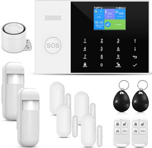 PGST 4G GSM WIFI Allarme casa Senza fili, Antifurto casa, Sistema di Allarme Senza fili con APP, Kit 12 Pezzi: Hub, Sensori Finestra, Telecomando per Garage, Ufficio