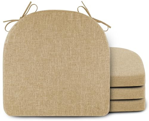 FlyGulls 4 Pack Seat Cushion Linen Chair Cushions for Dining Chairs with Ties Kitchen Chair Cushions Non Slip U Shape Chair Pads Beige (45 * 45 * 5cm/17 * 17 * 2inch)
