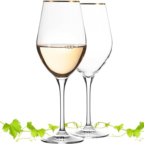 Imperial - Copas de vino con borde dorado, 300 ml, juego de 2 unidades, universales, de cristal cristalino, copa de vino blanco
