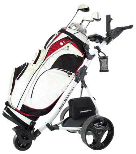 Promaster Plus Electric Golf Trolley - Foldable Golf Cart with 36 Hole Lithium/Lead Battery, Powerful 200W Motor & 9 Speed Settings - Lightweight Aluminium Frame, Puncture Proof Wheels & Accessories