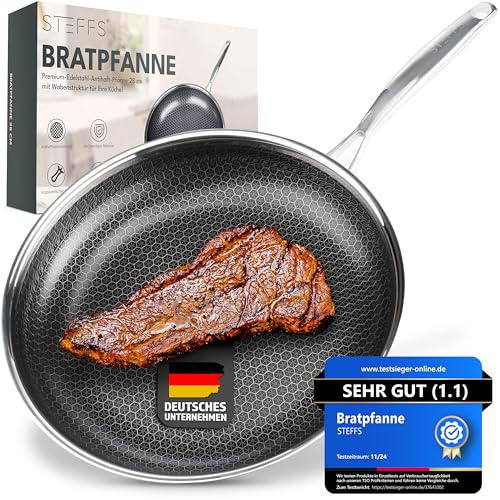 STEFFS® BRATPFANNE mit Waben 28 cm kratzfeste Antihaft Beschichtung - Pfanne alle Herdarten einfache Reinigung Geschenkidee perfekte Bratergebnisse ofenfest Induktion ergonomischer Griff