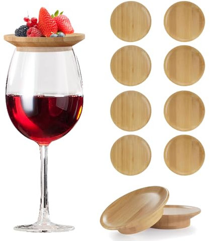 10 toppers de madera para copas de vino, decoración para copas de vino de bambú, para postres, bebidas, accesorios de fiesta, posavasos para platos de entrantes y postres