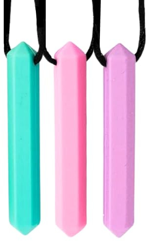 3 Colliers à mâcher TDAH | Objet concentration DYS | Collier anti-stress adulte & enfant | Jouet sensoriel autisme | Collier anti-tabac | Rose, Violet, Turquoise