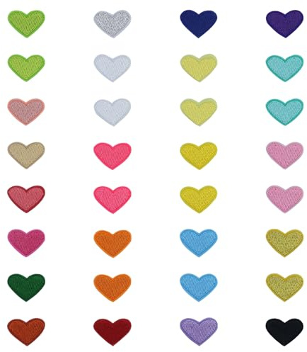 32 Stück Herz Flicken zum Aufbügeln Kinder, Mini Stickerei Aufnäher, Herz Aufnäher Herzen,Bügelpatch Erwachsene für Hut Jacke Jeans Rucksäcke DIY Dekoration