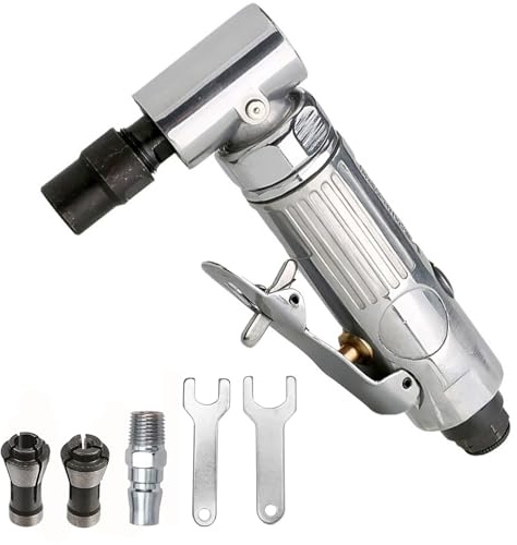 CILEONBE Air Die Grinder,Right Angle,20000 RPM Free Speed,1/4(6MM) & 1/8(3MM) collet,Safety Lock, Polishing Tool