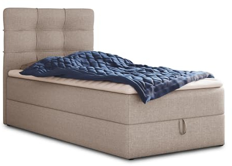 Sofnet Boxspringbett Best Mini mit Bettkasten und Matratzentopper - Einzelbett mit Bonell-Matratze und Topper, Polsterbett, Bett, Schlafzimmer (120 x 200 cm, Beige (Inari 22))