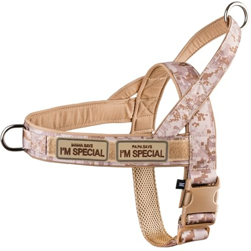 Arnés Anti-Tirón para Perros Pequeños y Medianos, Reflectante a Prueba de Escapes Ajustable Sin Tirón, Arnés para Perros Camuflaje Caqui, M
