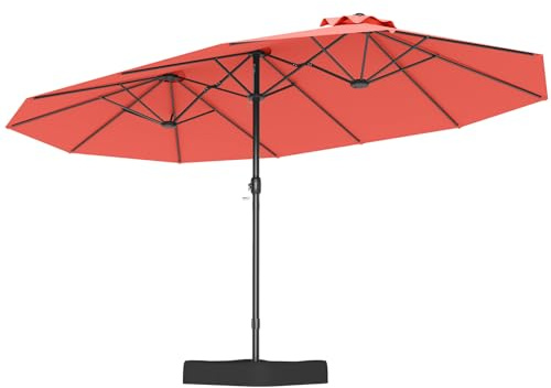 COSTWAY Ombrellone Doppio Giardino 443 x 263 cm, con Base (Arancione) | Ombrellone Rettangolare con Manovella, con 12 Stecche, Antiento, Anti-UV, per Giardino, Cortile