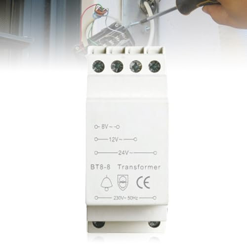 Klingeltrafo Türklingel, Trafo 230V auf 8V-12V-24V Klingeltrafo Transformator Hutschienen Netzteil Trafo, Passt auf Genormte Hutschiene, Klingeltransformator für Alle Türklingeln (Weiß)