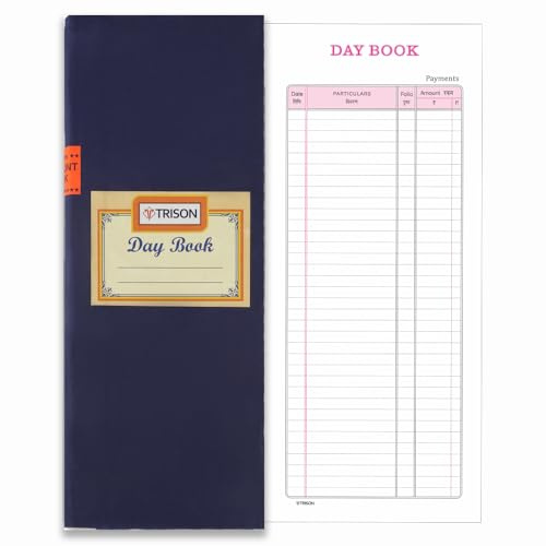 Trison Day Book Register | 192 ark (384 sidor fram + bak) | Full kanvasbindning | 34 x 14 cm | Quire 6 | Förpackning med 1