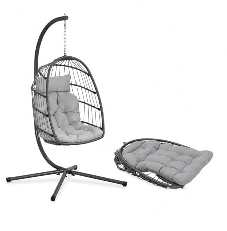 Zendea Fauteuil Suspendu Gaia Grey en rotin Artificiel – Fauteuil Suspendu de Jardin avec Structure en Acier et Coussins, Chaise Suspendue pour extérieur, mobilier de Jardin élégant