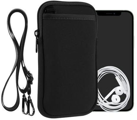 kwmobile Handy Tasche zum Umhängen für XXL - 7 - Hülle mit Band - Neopren Cover mit Reißverschluss - 17,7 x 8,5 cm - Necklace Case in Schwarz
