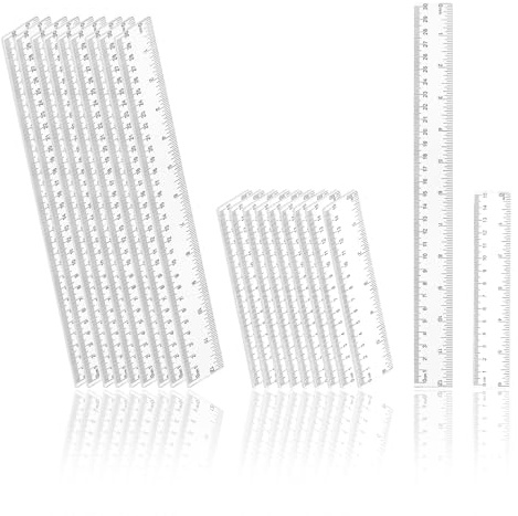 KATIMI 20 Stück Kunststoff Lineal 15cm 30cm, Transparent Lineal Set mit Metrische & Inch-Skala, Messwerkzeug Präzision Lineale Set für Schule, Büro, Zuhause (2 Größen)