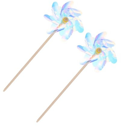 Abaodam Lot de 2 moulins à vent en bois colorés pour décoration préscolaire - Accessoire de paysage pour l'extérieur - Sûr et durable pour les jeux et les fêtes