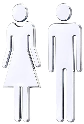 Toilet Sign, 1 Pair Silver Self-Adhesive Man and Women Toilet Door Signs Wall Stickers for Hotel, Store, Parking Lot, Shopping Center, Restaurant, Bathroom (12CM)