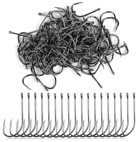 100 PCS Hameçon Solide, Crochet de Pêche Durable, Crochets de Poisson Barbelée, Hameçons à Carpe en Acier Carbone, Hameçon pour Pêche Eau Douce et Mer