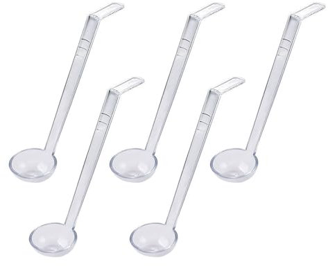 Lot de 5 cuillères à soupe transparentes pratiques avec poignée de 20 cm, idéales pour banquets, cocktails, service et cuisine, ustensiles de fête