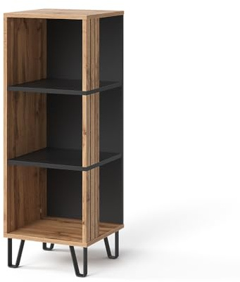 Vicco Bücherregal Amber, Eiche Wotan, 36 x 100 cm | mit 3 Fächern, mit Ablagefach für zusätzlichen Stauraum