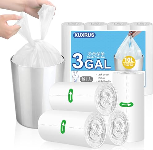 Bolsas de Basura Blancas 10L con Asas – 60 Unidades, Resistentes y Prácticas para Baño, Cocina u Oficina