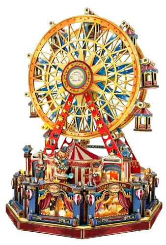 Structwood gör-det-själv 3D-pussel pariserhjul, gör-det-själv dockhus kit cirkus byggmodell, juldekor hantverksset med ljus och musik, gåvor för vuxna tonåringar -århundradets pariserhjul (SQ-69)