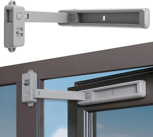 1PC Window Restrictor Child Proofing Window Lock Self-Adhesive Without Tools Compatible with UPVC and Most Windows Restricts Pets Self Prevents Light Objects from Falling Adjustable Guard Grey